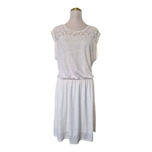 Boden White Crochet Yoke Linen Blend Summer‎ Dress Women’s Size 12R Sleeveless
